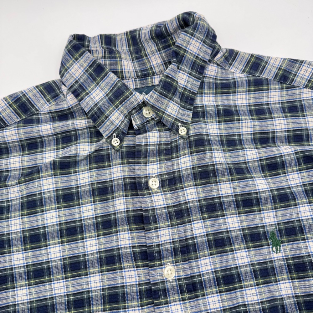 Polo Ralph Lauren Men's Medium Classic Fit Plaid Button Down Shirt Blue White